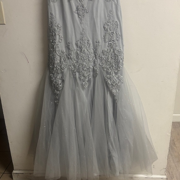 Ina Off-Shoulder Silver Prom Dress - Picture 4 of 5